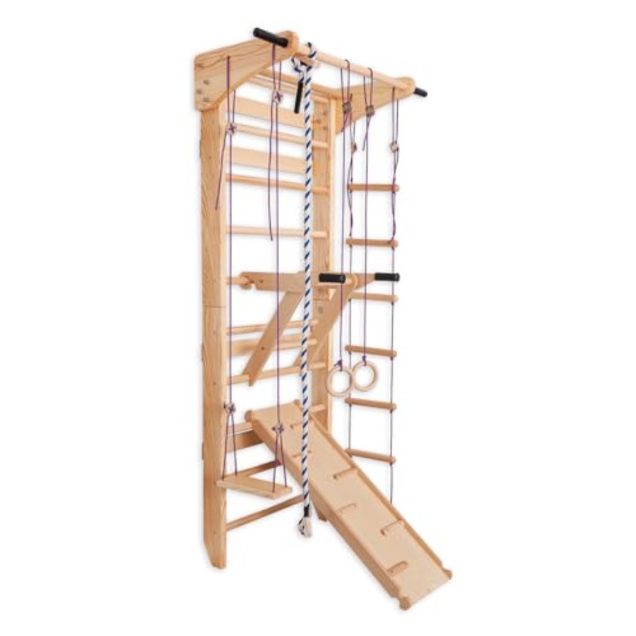 Gymnastic Ring Wood - スウェーデン式ラダーウォールバー 家庭用ジム向け 無垢材 ナチュラルカラー 耐荷重設計 一体型懸垂バー付き