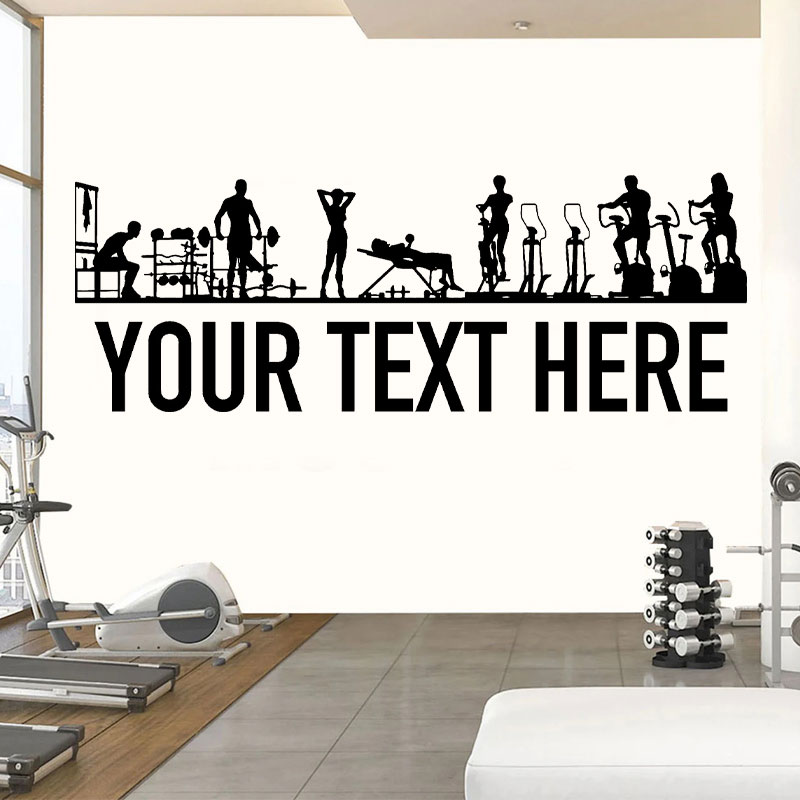 Crossfit Equipment - ジムの人々と機器のためのパーソナライズされたウォールステッカー,独自のテキストを追加,ジムの看板,フィットネス,クロスフィット,トレーニング用のビニールステッカー,z591