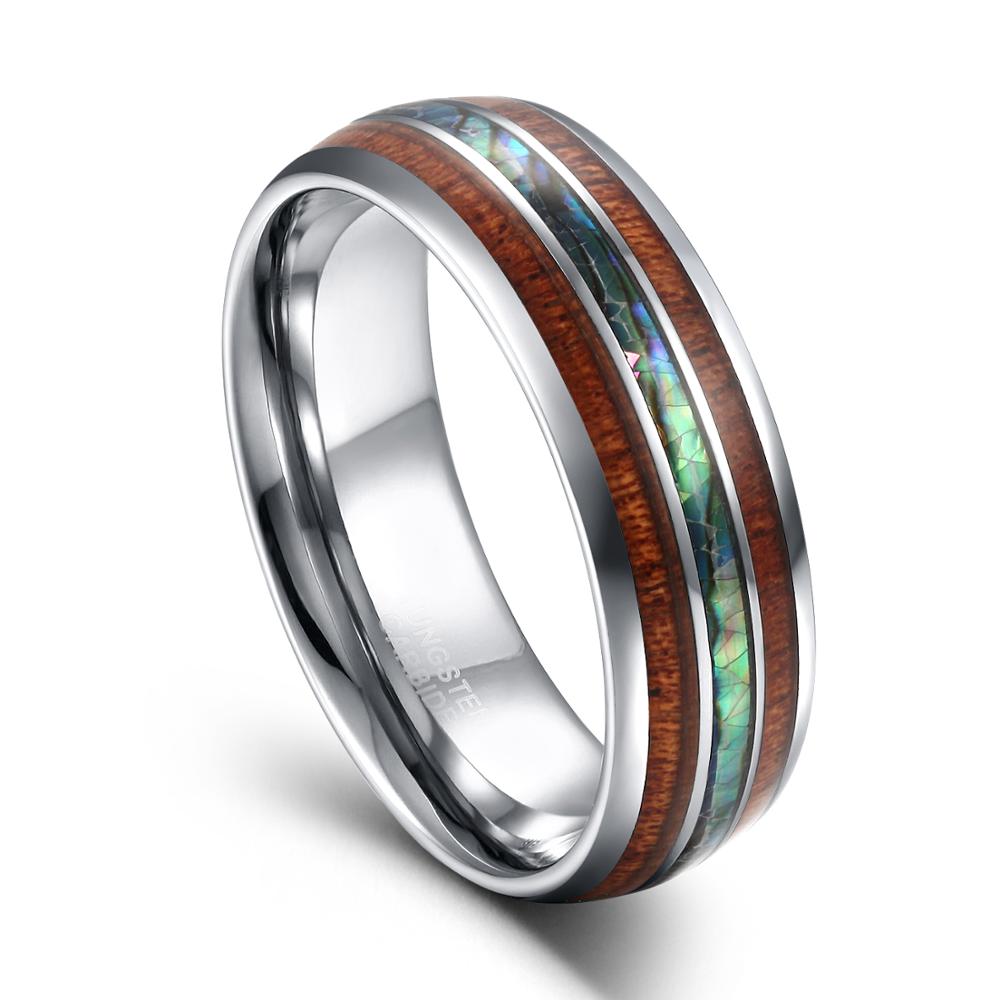 Gymnastic Ring Wood - TIGRADE 8 ミリメートルタングステンカーバイドリングハワイ興亜ウッドとアワビシェル結婚式の男性のためのリングコンフォートフィットサイズ 6 -13 ブランドバゲ