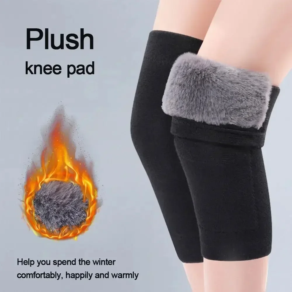 Knee Sleeve Pair - 冬用暖かい膝関節痛関節炎対策ウサギ毛膝パッド、通気性、伸縮性、防風性、男女兼用、冷え性対策膝当て