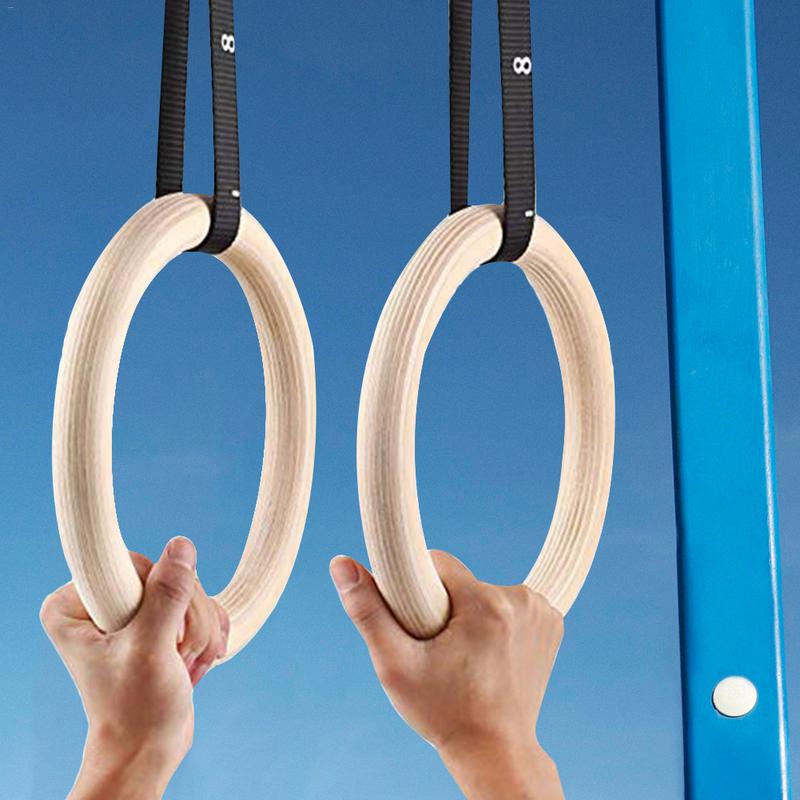 Gymnastic Ring Wood - ホームフィットネスエクササイズ用の調整可能なストラップ,オプションの調整可能なストラップを備えた1ピースビッチウッドリング