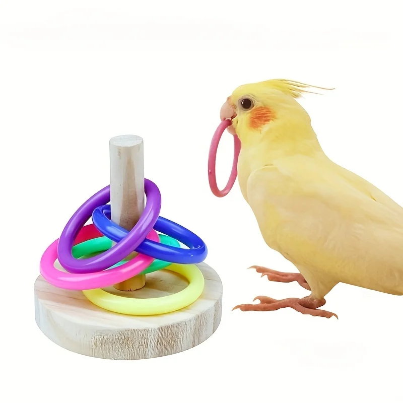 Gymnastic Ring Wood - 木製インタラクティブオウムリングおもちゃ教育運動刺激楽しい遊び時間オウムインコ鳥のおもちゃランダムな色