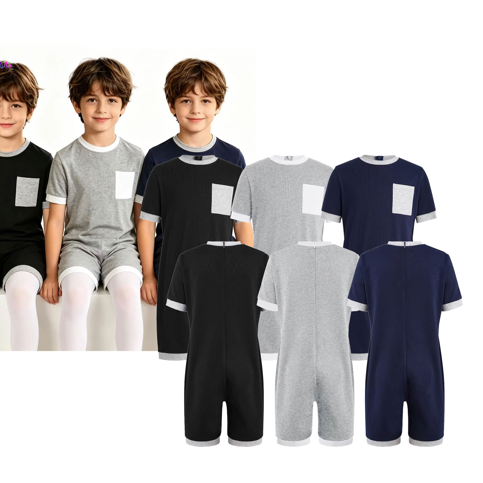 Knee Sleeve Pair - 3ピース ユニセックス キッズ 特殊ニーズ対応服 自閉症感覚過敏 男の子