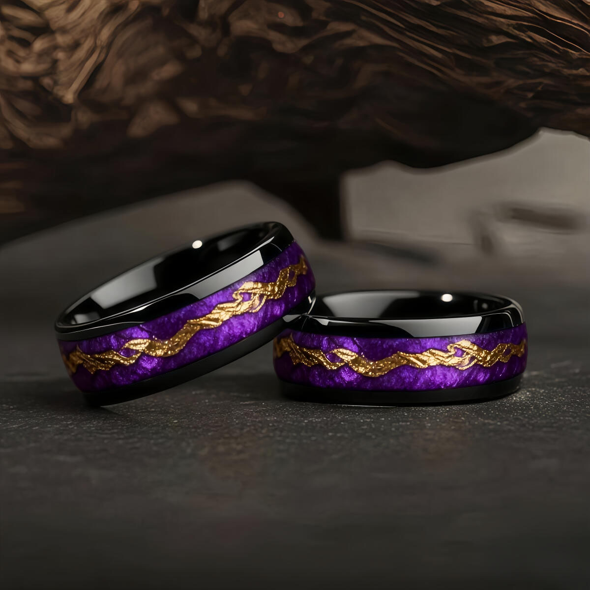 ファッションブラックメンズステンレススチールリング、パープル - Gymnastic Ring Wood のレビューと価格
