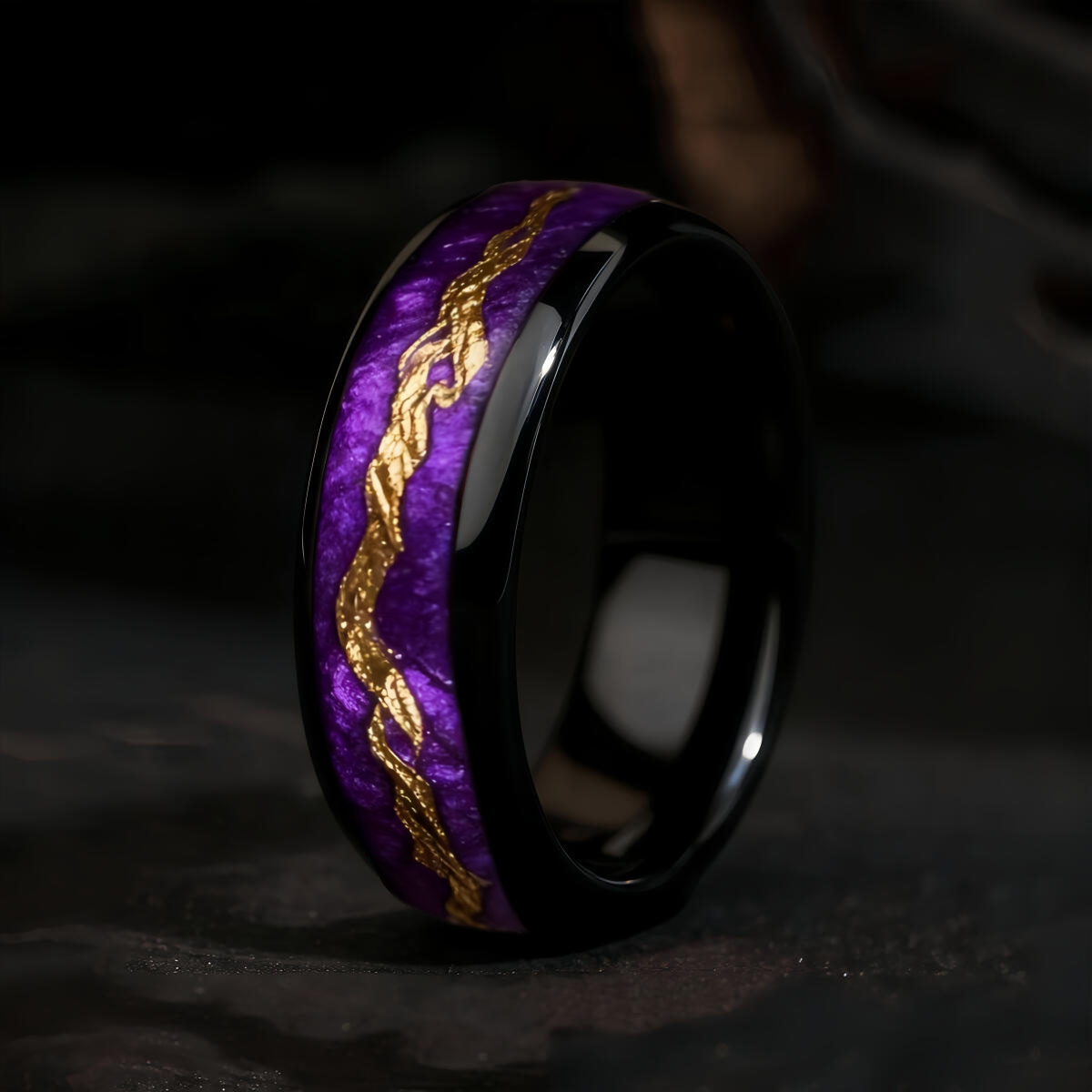 ファッションブラックメンズステンレススチールリング、パープル - Gymnastic Ring Wood のレビューと価格