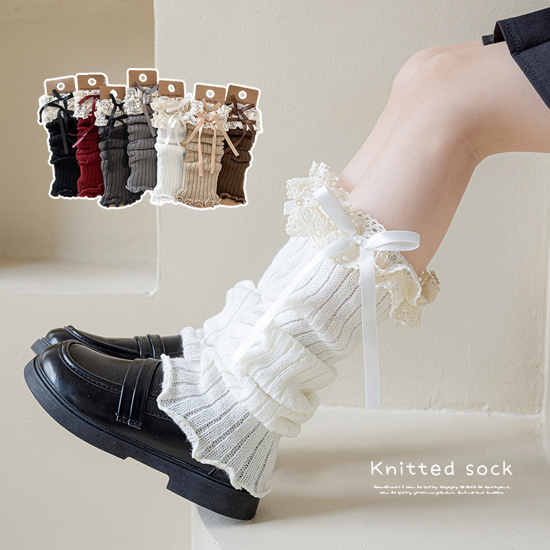 1 ペア Y2K レースリボンレッグウォーマー女性秋冬バレエ - Knee Sleeve Pair のレビューと価格