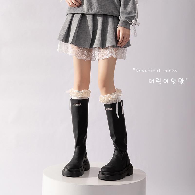 1 ペア Y2K レースリボンレッグウォーマー女性秋冬バレエ - Knee Sleeve Pair のレビューと価格